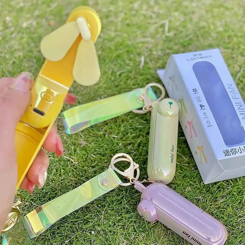 Cute Cartoon Mini Portable Folding Fan USB Rechargeable Long-Lasting Battery Handheld for Work Travel Desktop Cooling