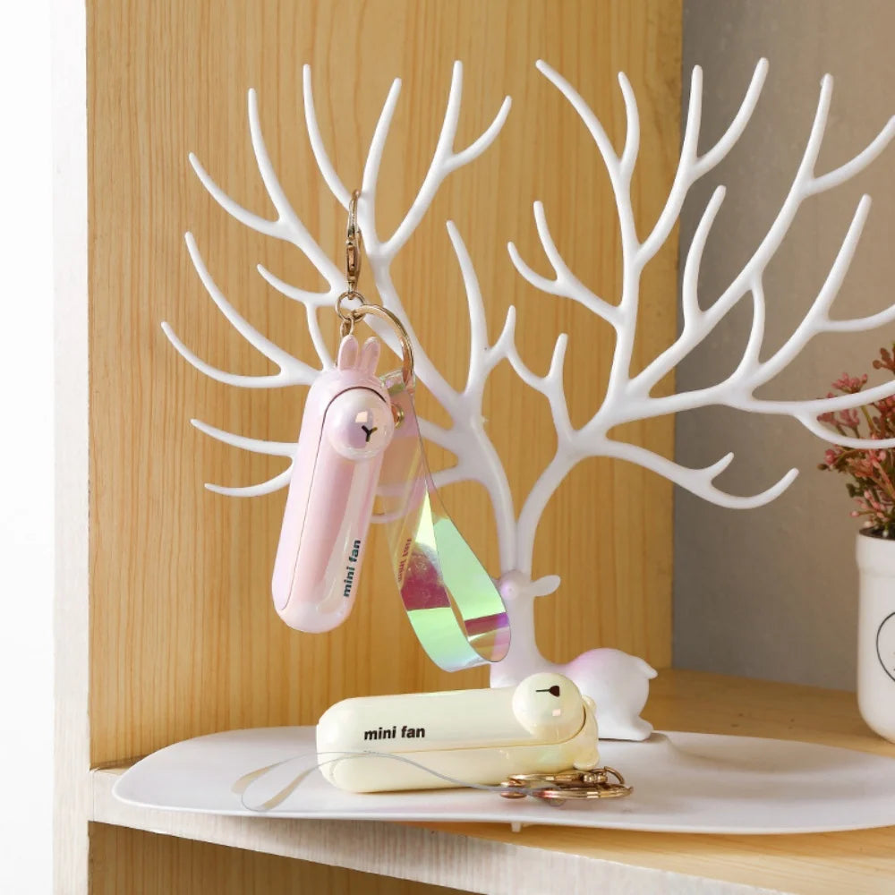 Cute Cartoon Mini Portable Folding Fan USB Rechargeable Long-Lasting Battery Handheld for Work Travel Desktop Cooling