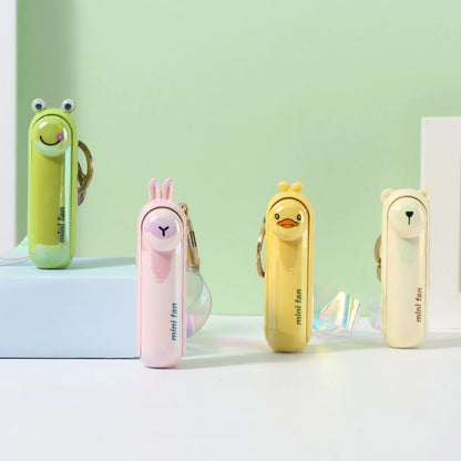 Cute Cartoon Mini Portable Folding Fan USB Rechargeable Long-Lasting Battery Handheld for Work Travel Desktop Cooling